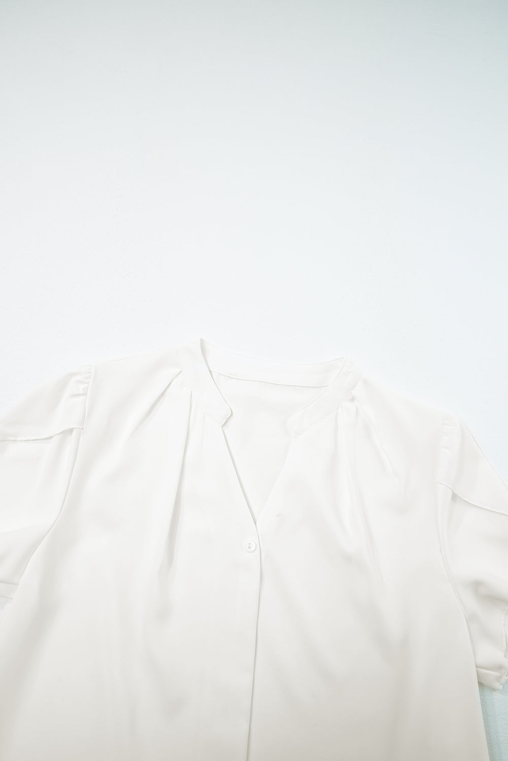 Sail Blue Silky Notched Neckline Petal Sleeve Blouse
